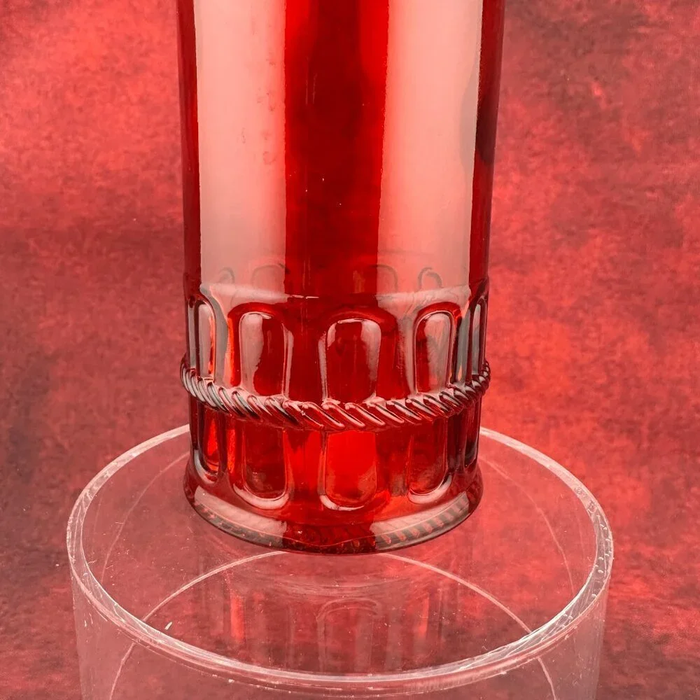 DECORATIVE RED GLASS VINTAGE BOTTLE WITH CORK EMBOSSED ROPE DESIGN 12
